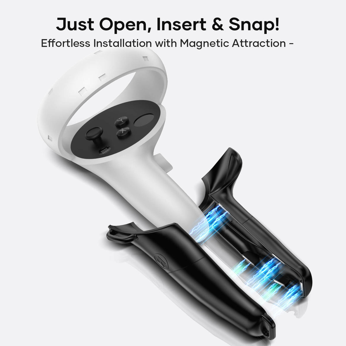 Magnetic Controller Grips for Quest 2 - Ergonomic, Extended Length & Adjustable Strap